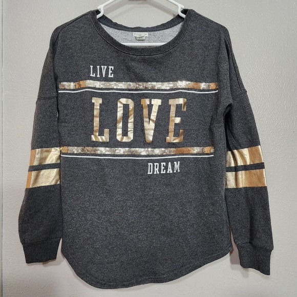 LIVE LOVE DREAM Tops - Live Love Dream Top Women's Size‎ Small Gray with Metallic Gold Accents